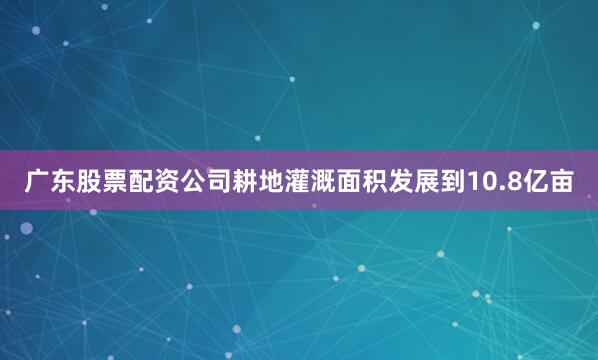 广东股票配资公司耕地灌溉面积发展到10.8亿亩